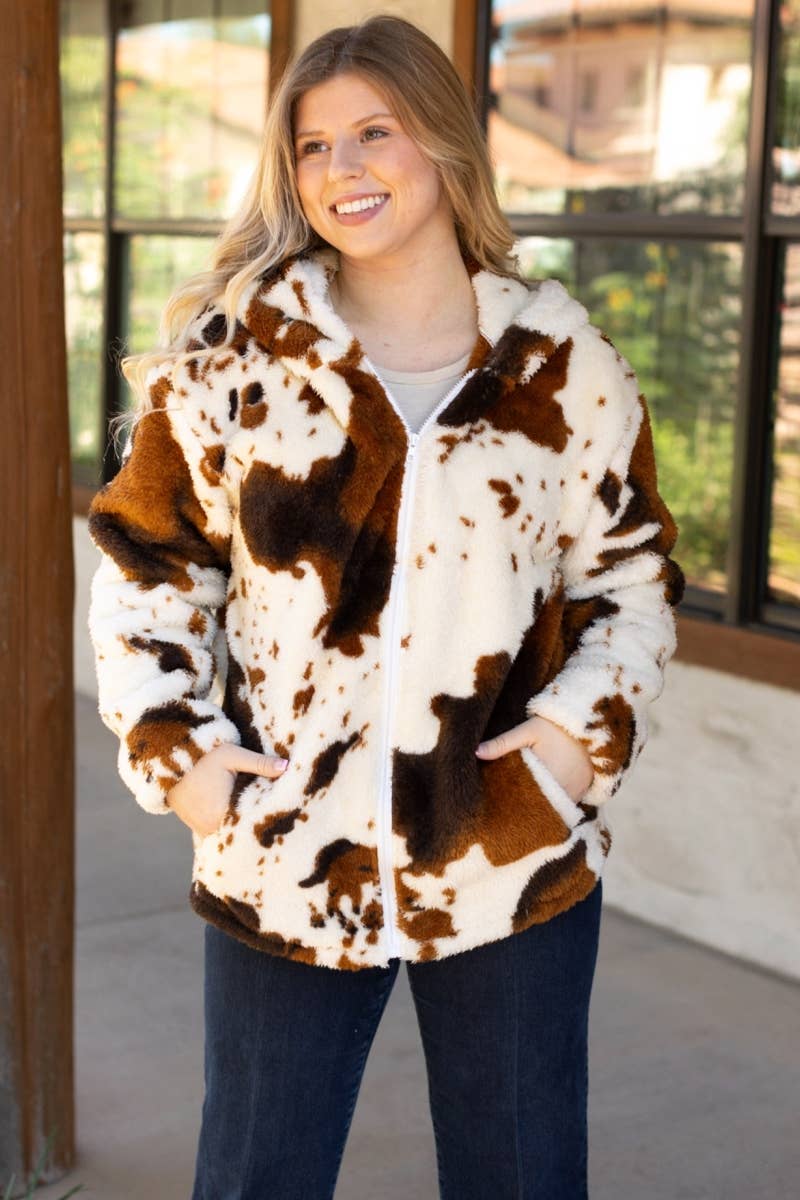 SHERPA COW HOODED JACKET BROWN