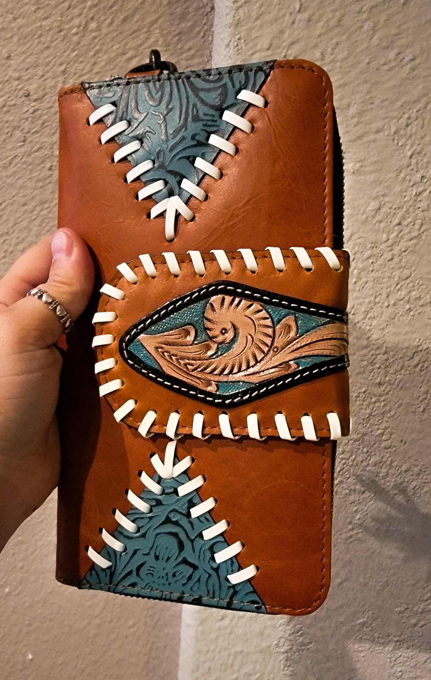 Genuine Leather tooled wristlet Wallet