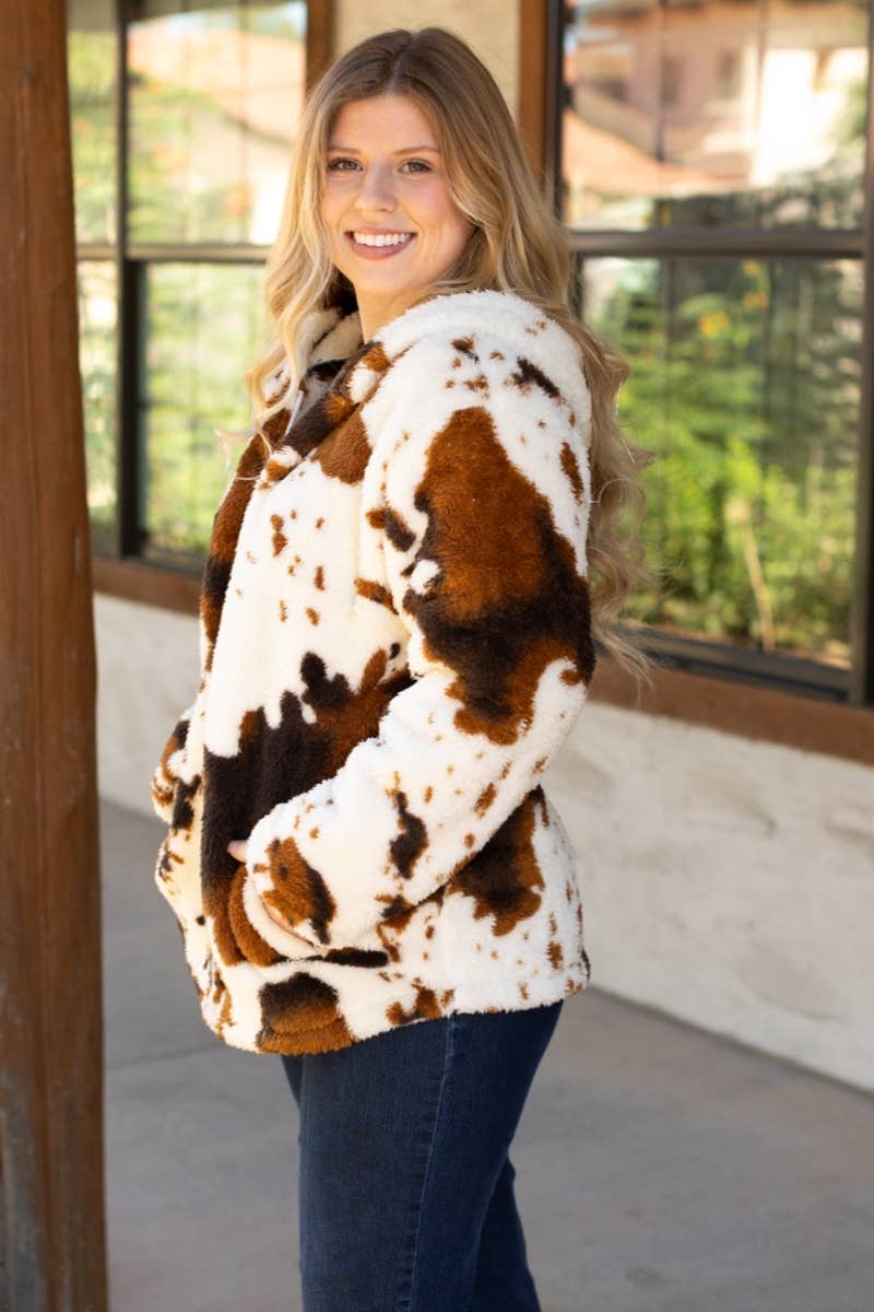 SHERPA COW HOODED JACKET BROWN