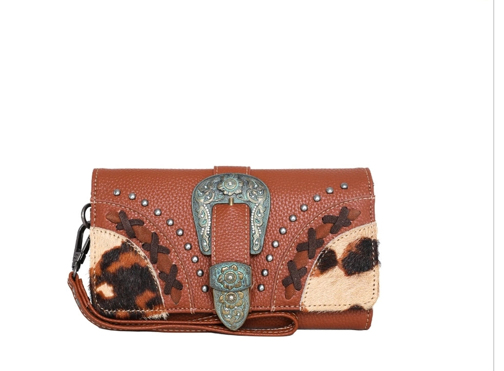 Trinity Ranch Hair-On Cowhide Buckle Collection Wristlet Wallet