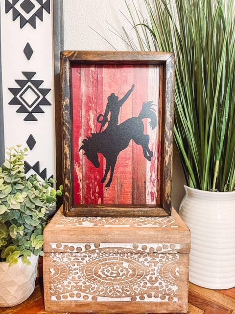 Bucking Bronco Wooden Framed Sign
