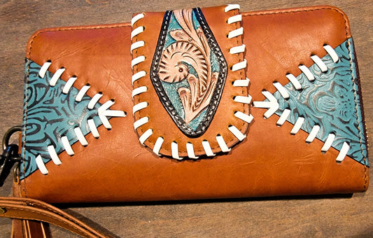 Genuine Leather tooled wristlet Wallet