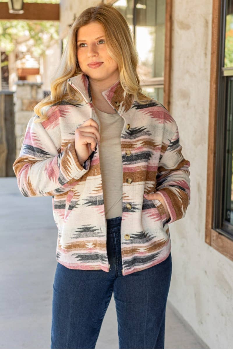 WESTERN AZTEC JACKET PINK
