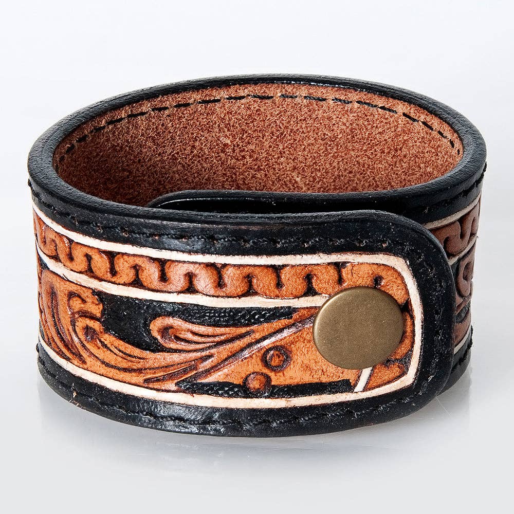 LC-ADBRF171 Hand tooled carved Genuine Leather Bracelet women