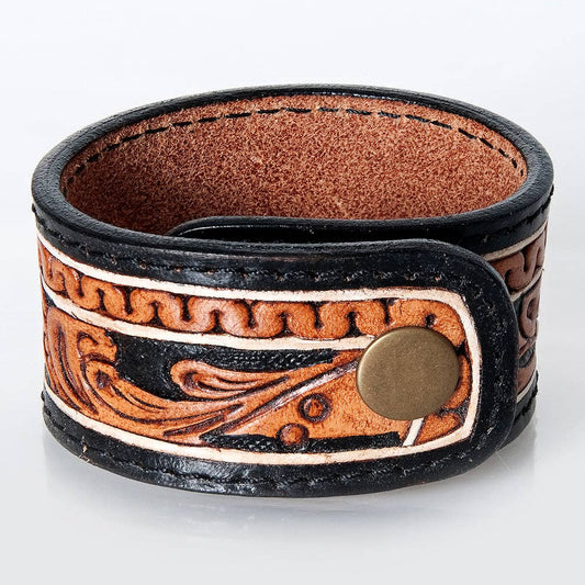 LC-ADBRF171 Hand tooled carved Genuine Leather Bracelet women