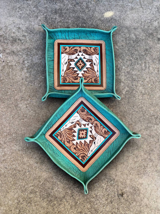 Mini Tray Turquoise Aztec & Skulls 