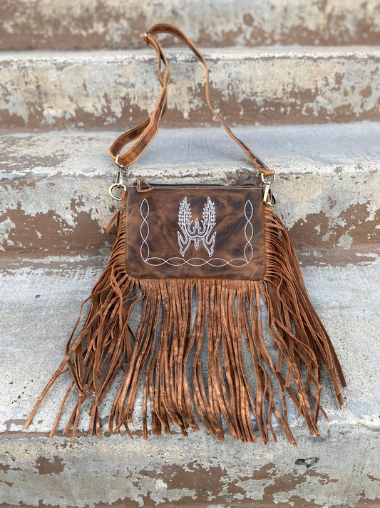 Rustic Fringe Bootstitch Crossbody     