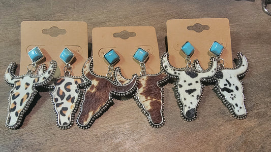 Genuine cowhide studded earrings
