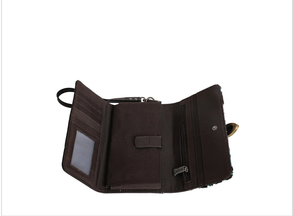 Trinity Ranch Hair-On Cowhide Buckle Collection Wristlet Wallet
