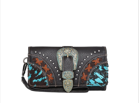 Trinity Ranch Hair-On Cowhide Buckle Collection Wristlet Wallet